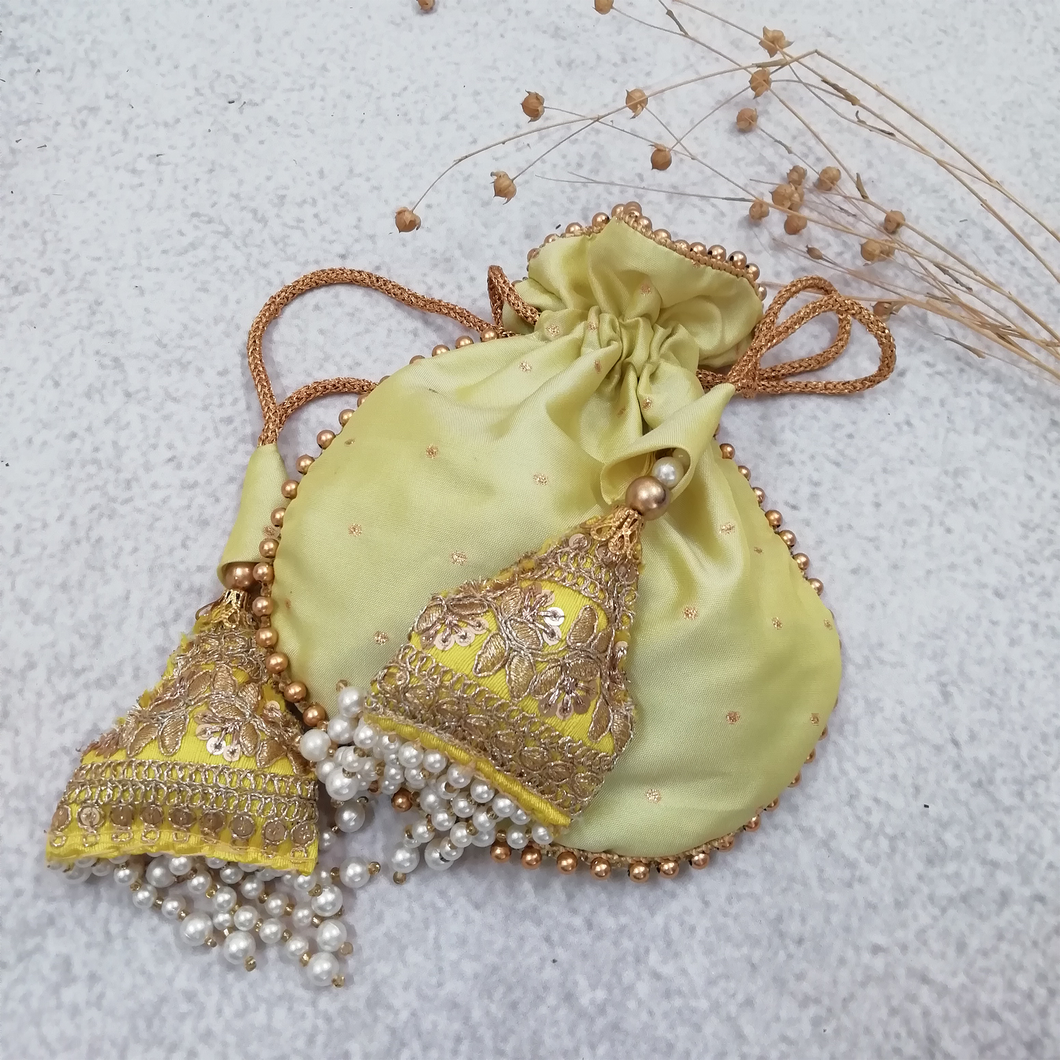 Festive Potli Bags- Gold Polka Dot Silk Fabric