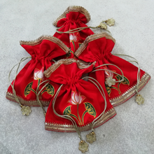 Load image into Gallery viewer, Festive Potli Bags-Printed Raw Silk Fabric
