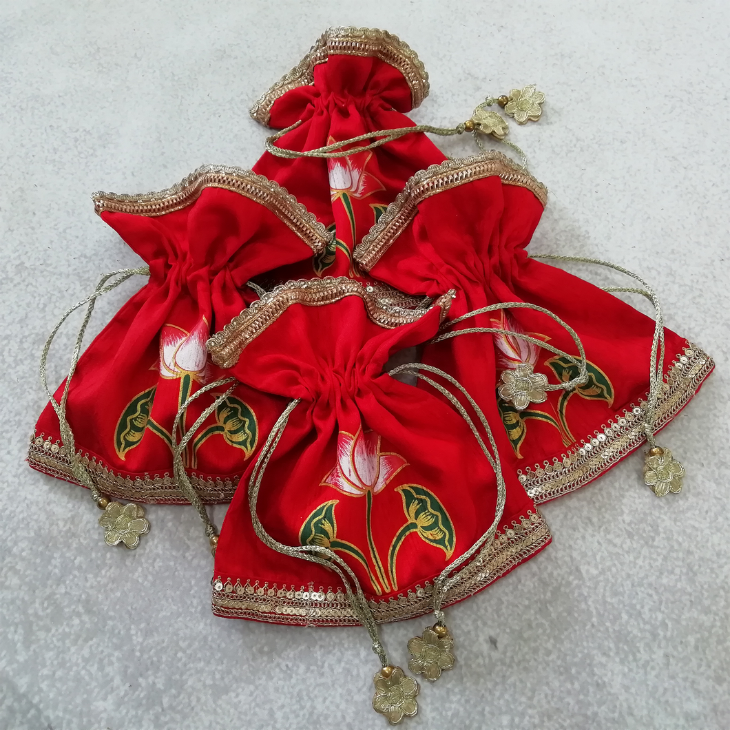 Festive Potli Bags-Printed Raw Silk Fabric