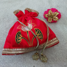 Load image into Gallery viewer, Festive Potli Bags-Printed Raw Silk Fabric
