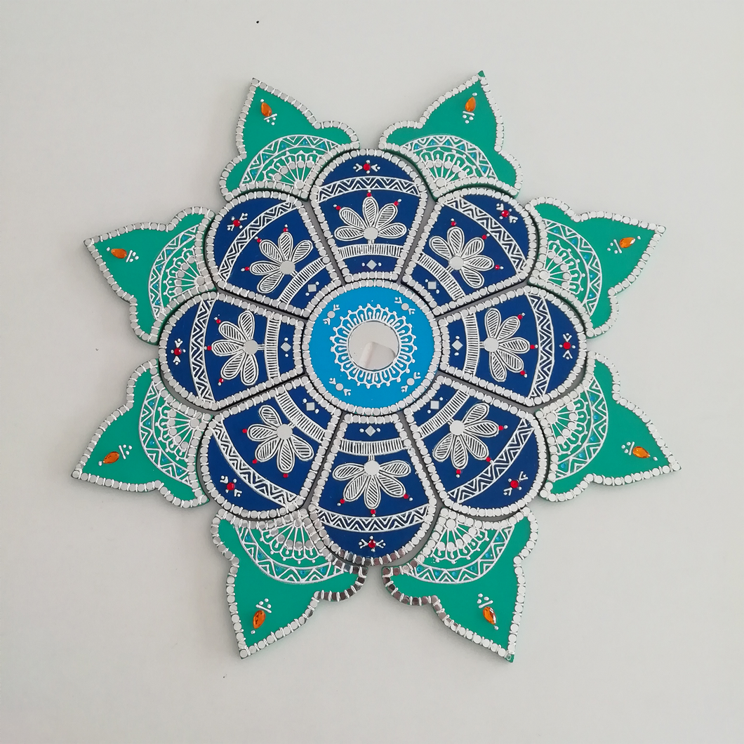 Rangoli Sets- Blue & Green Floral Round